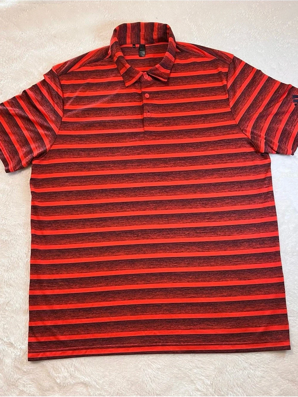 Adidas Polo Shirt Mens XL Red Black Striped Recycled Polyester Golf Athletic
